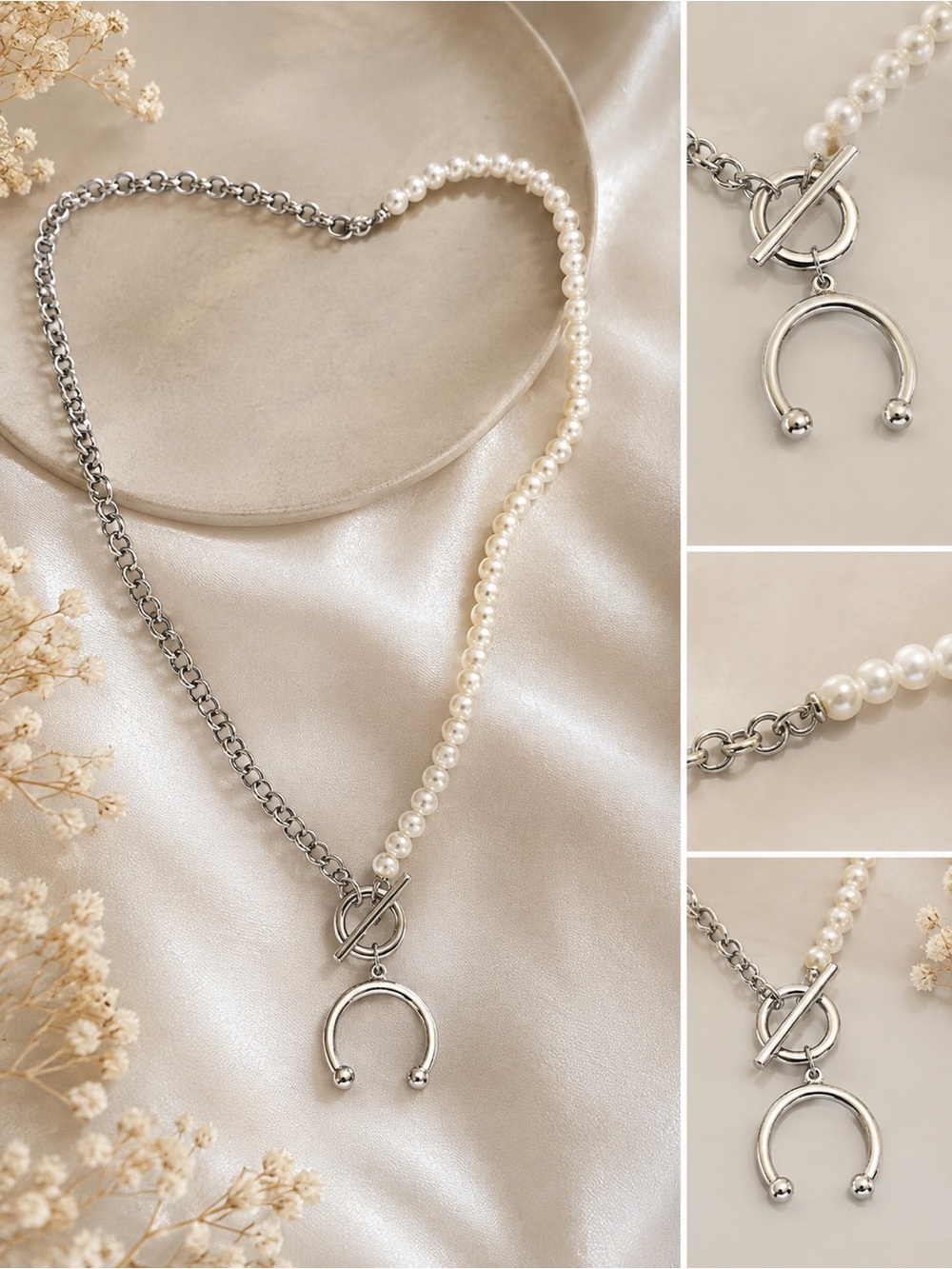Spencer's White Pearl and Silver Horseshoe Toggle Necklace
